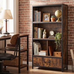 5-Tier Bookshelf Freestanding Bookcase with 4 Storage Compartments-Rustic Brown