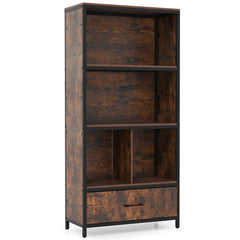 5-Tier Bookshelf Freestanding Bookcase with 4 Storage Compartments-Rustic Brown