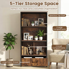 5-Tier Bookshelf Freestanding Bookcase with 4 Storage Compartments-Rustic Brown