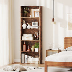 5-Tier Bookshelf with Freestanding Display Shelf and Storage Organizer for Living Room-Rustic Brown