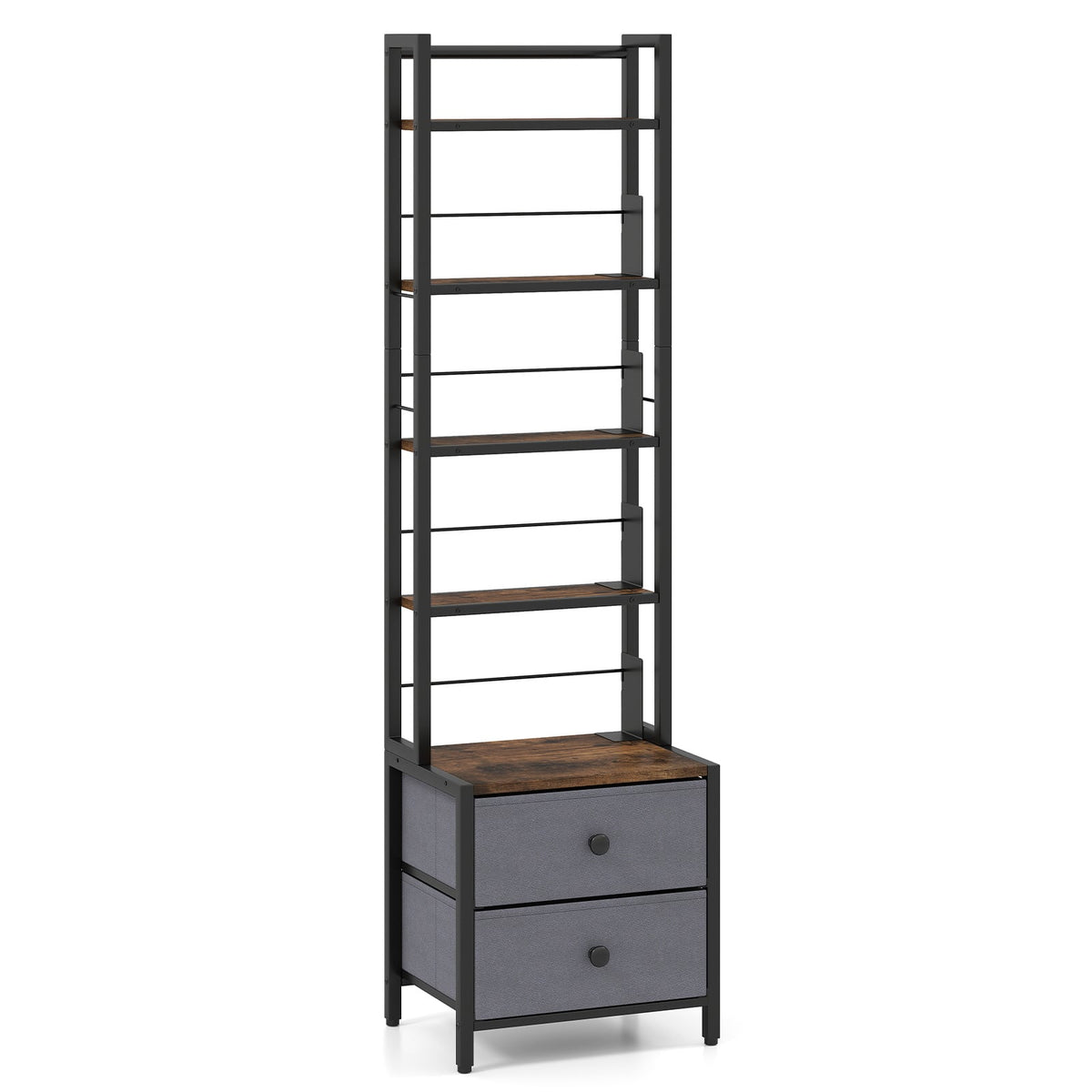 5-Tier CD Storage Rack with Drawers & Adjustable Stoppers for DVDs Books Games-Rustic Brown