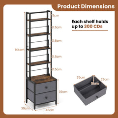 5-Tier CD Storage Rack with Drawers & Adjustable Stoppers for DVDs Books Games-Rustic Brown