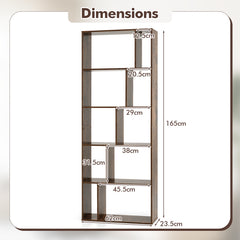5-Tier Geometric Bookshelf with 10 Open Cubbies-Rustic Brown