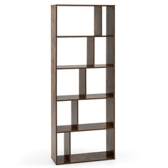 5-Tier Geometric Bookshelf with 10 Open Cubbies-Rustic Brown
