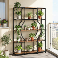 5-Tier Industrial Geometric Display Shelf with Open Shelves-Rustic Brown