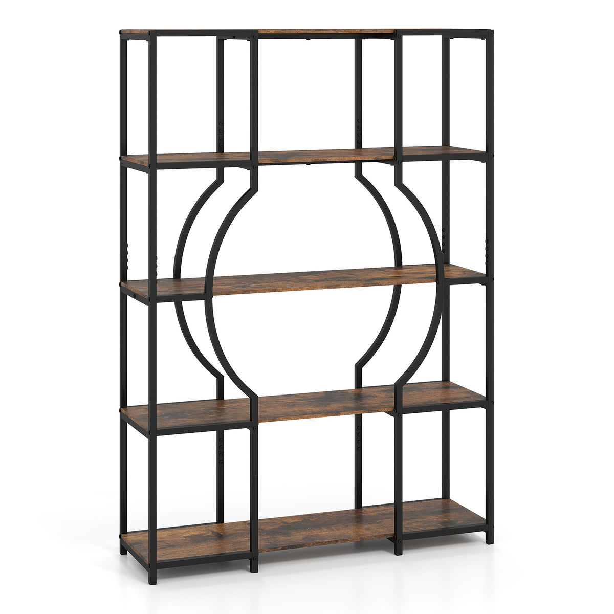 5-Tier Industrial Geometric Display Shelf with Open Shelves-Rustic Brown