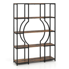 5-Tier Industrial Geometric Display Shelf with Open Shelves-Rustic Brown