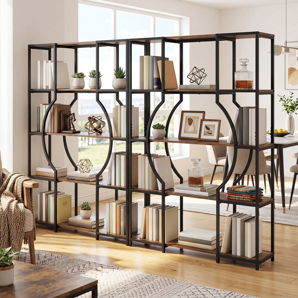 5-Tier Industrial Geometric Display Shelf with Open Shelves-Rustic Brown