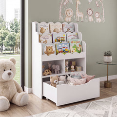 5-Tier Kids Bookshelf with Shelves & Rolling Drawer for Nursery Playroom-White