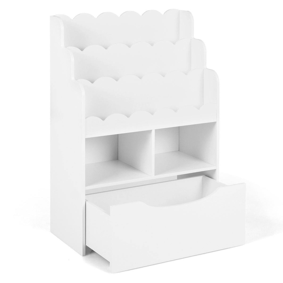5-Tier Kids Bookshelf with Shelves & Rolling Drawer for Nursery Playroom-White