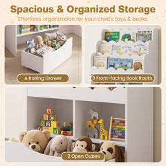 5-Tier Kids Bookshelf with Shelves & Rolling Drawer for Nursery Playroom-White