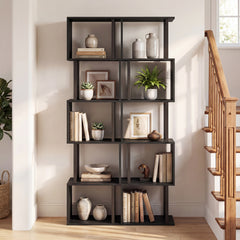 5-Tier Modern Bookshelf with Metal Frame for Home Office-Black