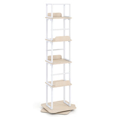 5-Tier Rotating Bookshelf Tower with 360° Spin & Side Rails for Small Spaces-Oak