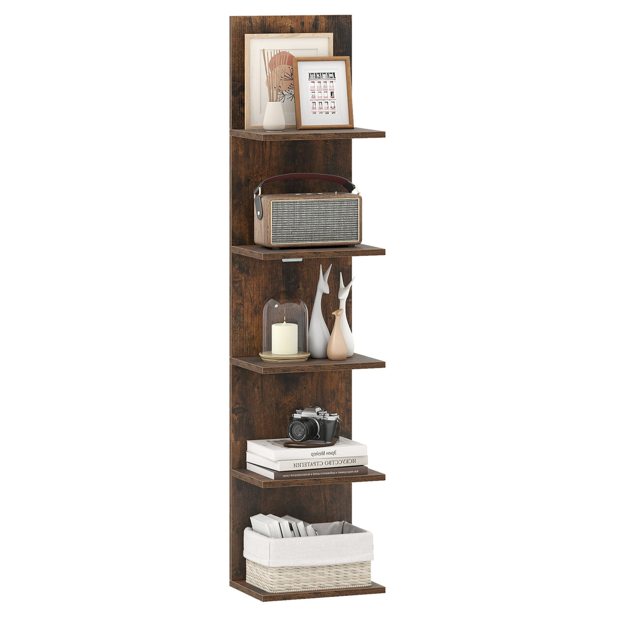 5-Tier Wall Shelves Vertical Floating Storage Shelf Unit-Rustic Brown