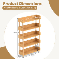 5-Tier Wooden Bookshelf with Sturdy Pine Wood Posts and Elevated Guardrails for Living Room-Natrual