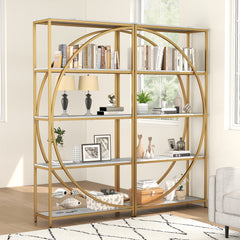 5-Tier Industrial Etagere Bookshelf with Open Storage Shelves and Arc-Shaped Design-White