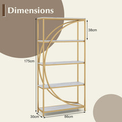 5-Tier Industrial Etagere Bookshelf with Open Storage Shelves and Arc-Shaped Design-White