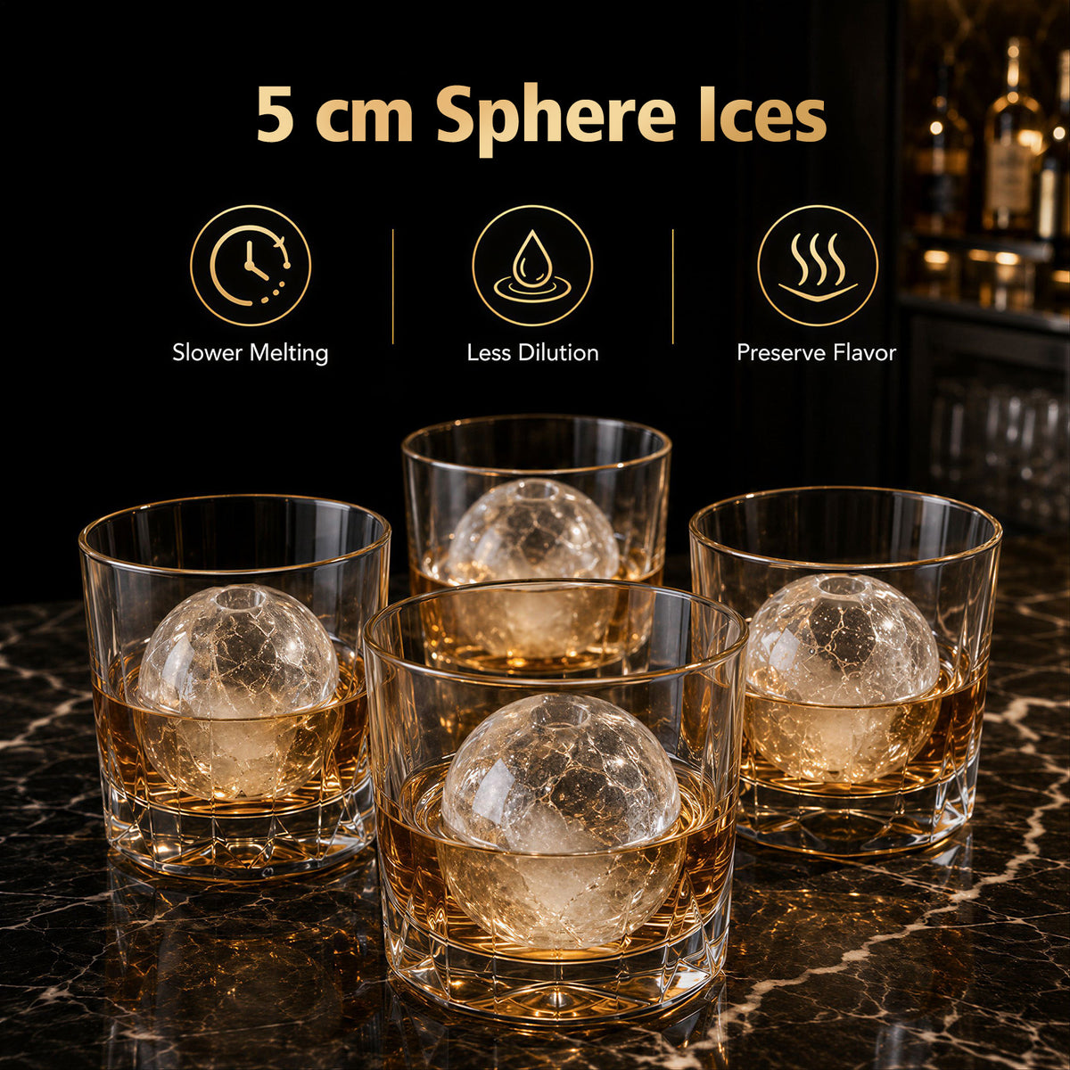 5 cm Ice Ball Maker with Self-Cleaning for Whiskey Cocktail Home Bar-Black