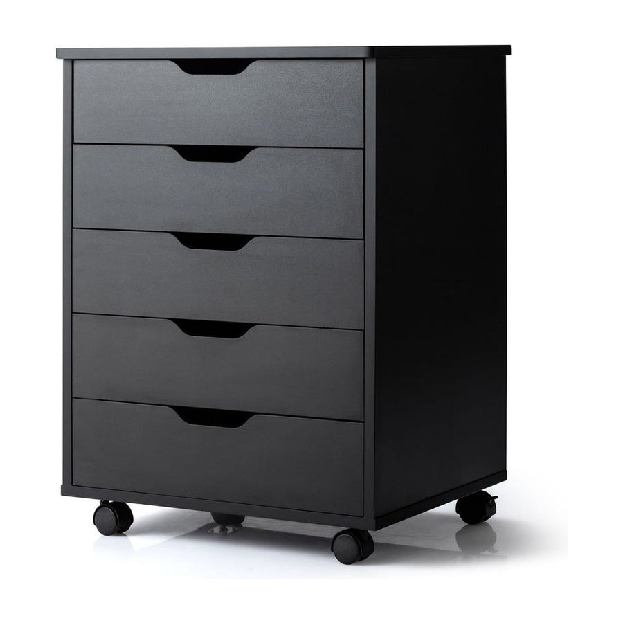 5 Drawer Chest with Wheels for Home and Office-Black