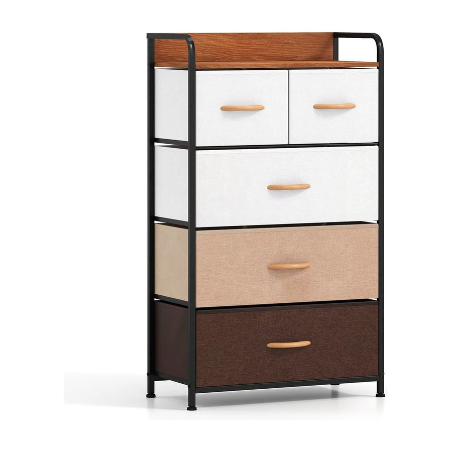 5-Drawer Tall Narrow Fabric Dresser with Removable Fabric Bins-Multicolor
