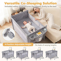 The infant bedside sleeper positioned next to an adult bed for co-sleeping