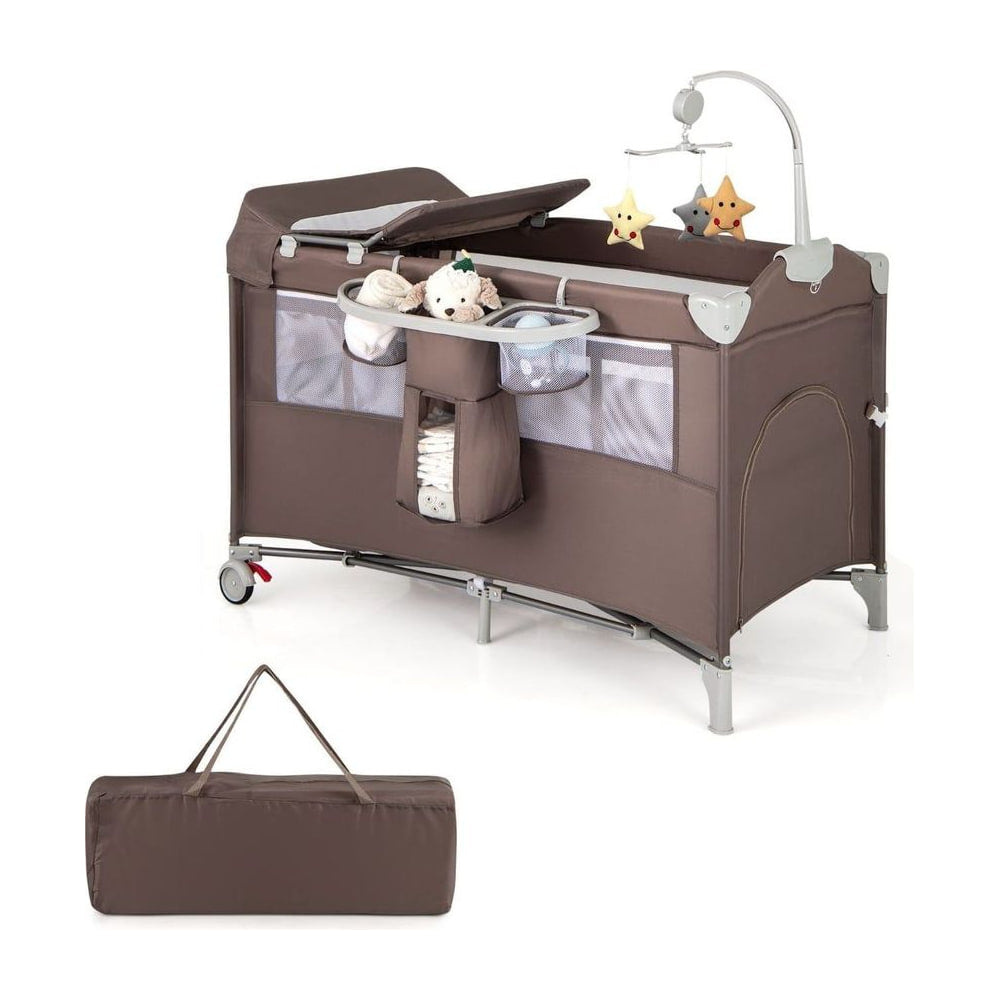 5-In-1 Baby Bassinet Crib Bedside Sleeper Nursery Center in Brown