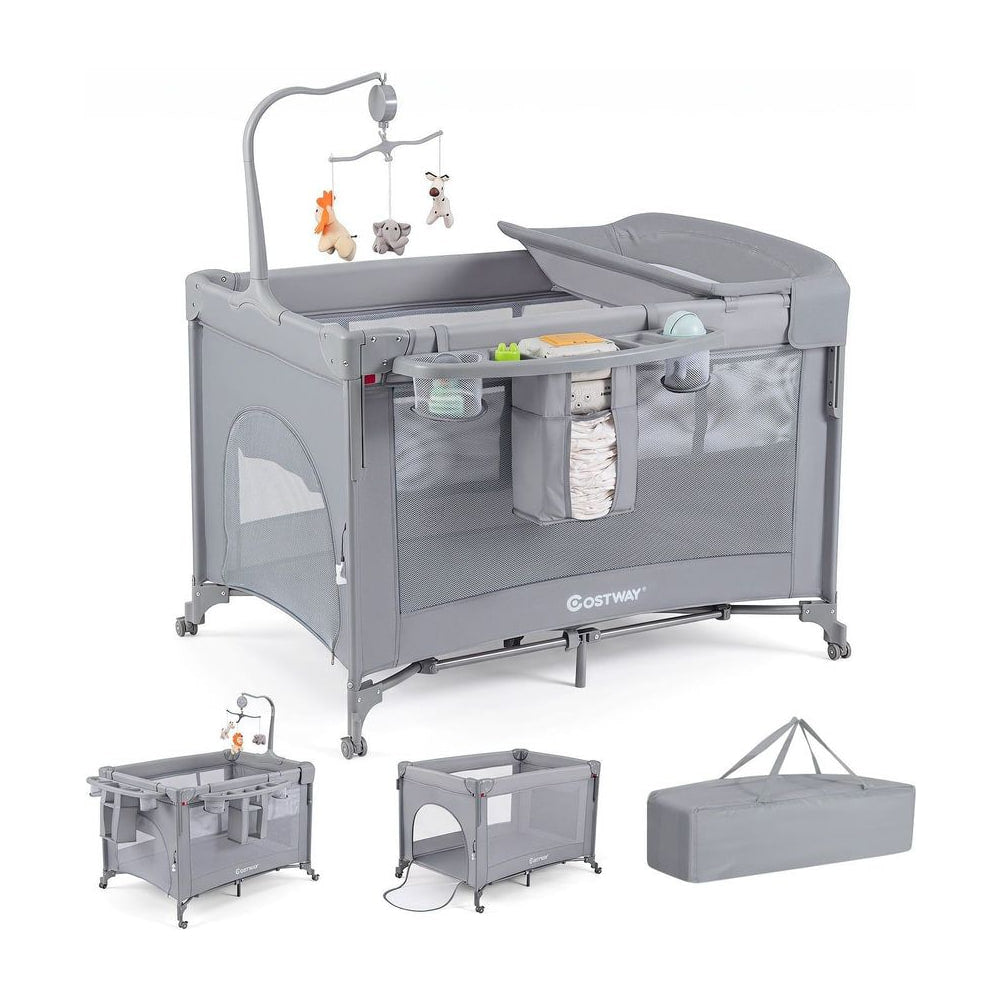 5 in 1 Baby Pack shown with its storage bag and various configurations