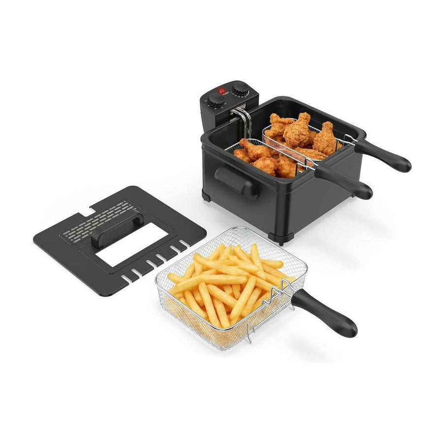5 Liter 2000W Electric Deep Fryer Oil Fryer with baskets and lid on a white background