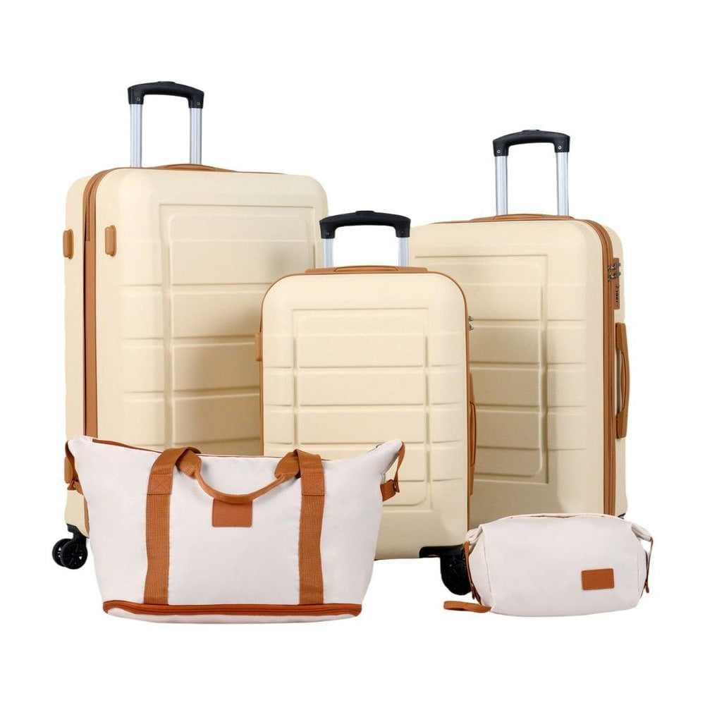 5-Piece Luggage Set featuring three hard shell cases, a duffel bag and a small toiletry bag