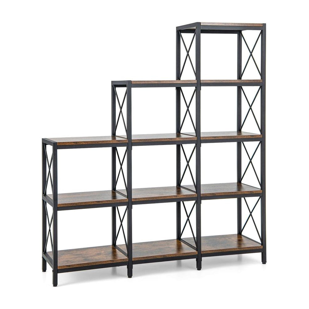 5-Tier Bookshelf 9 Cubes Bookcase with Carbon Steel Frame standing on a plain white background