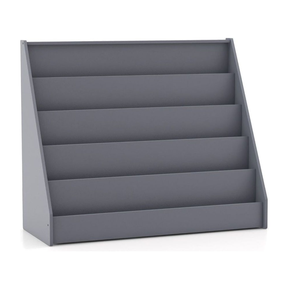5-Tier Wooden Toddler Book Shelf Stand with Deep Compartments in a plain grey finish