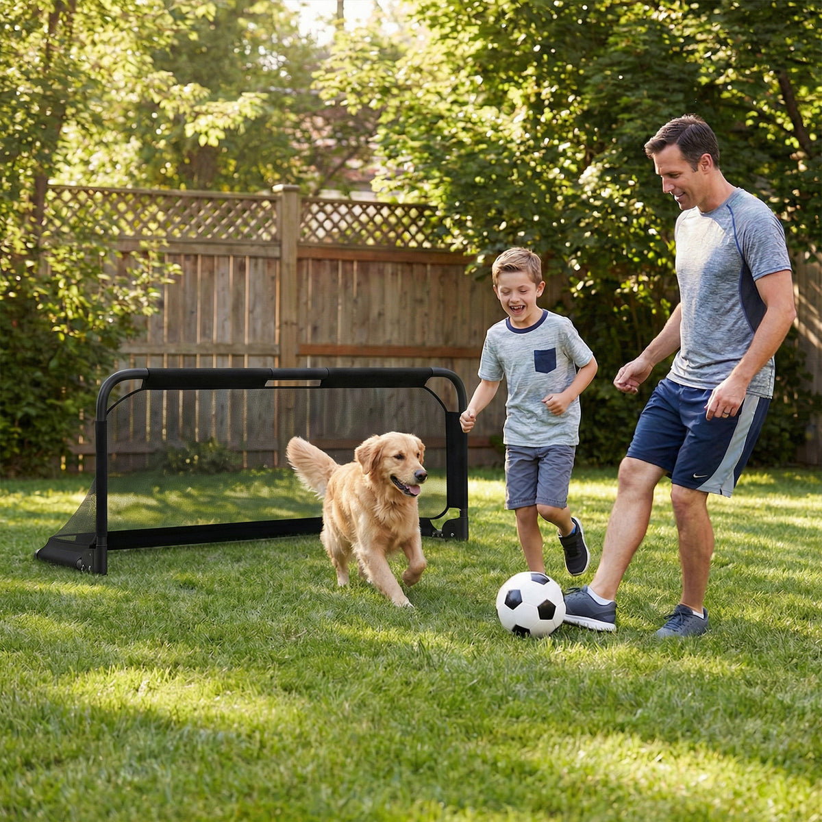 152 x 62 CM Foldable Soccer Goal for Kids with Net and Ground Stakes