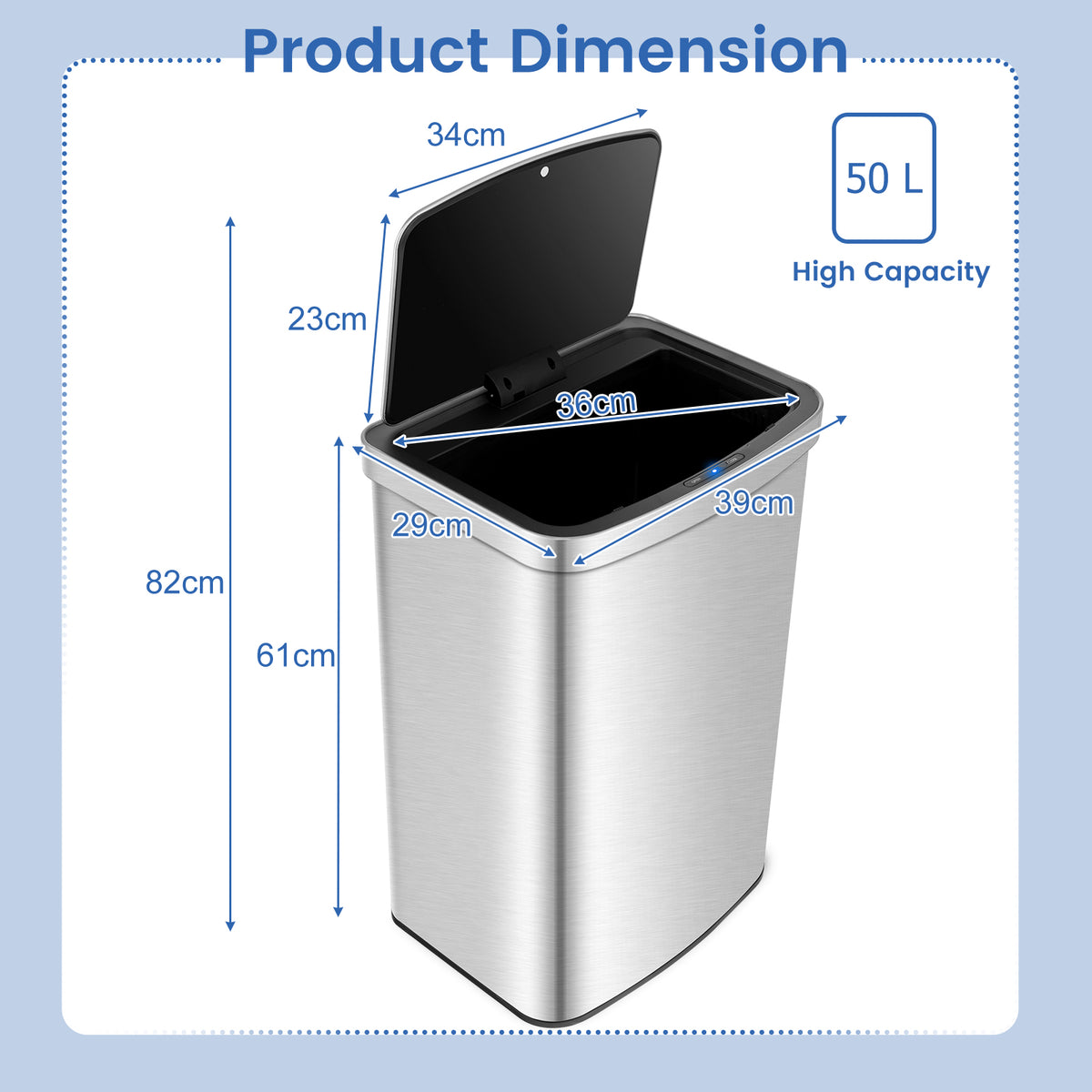50L Infrared Motion Sensor Automatic Trash Can-Silver