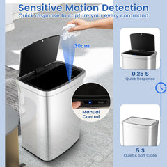 50L Infrared Motion Sensor Automatic Trash Can-Silver
