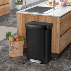 50 L Stainless Steel Step Trash Can with Deodorizer Compartment-Black