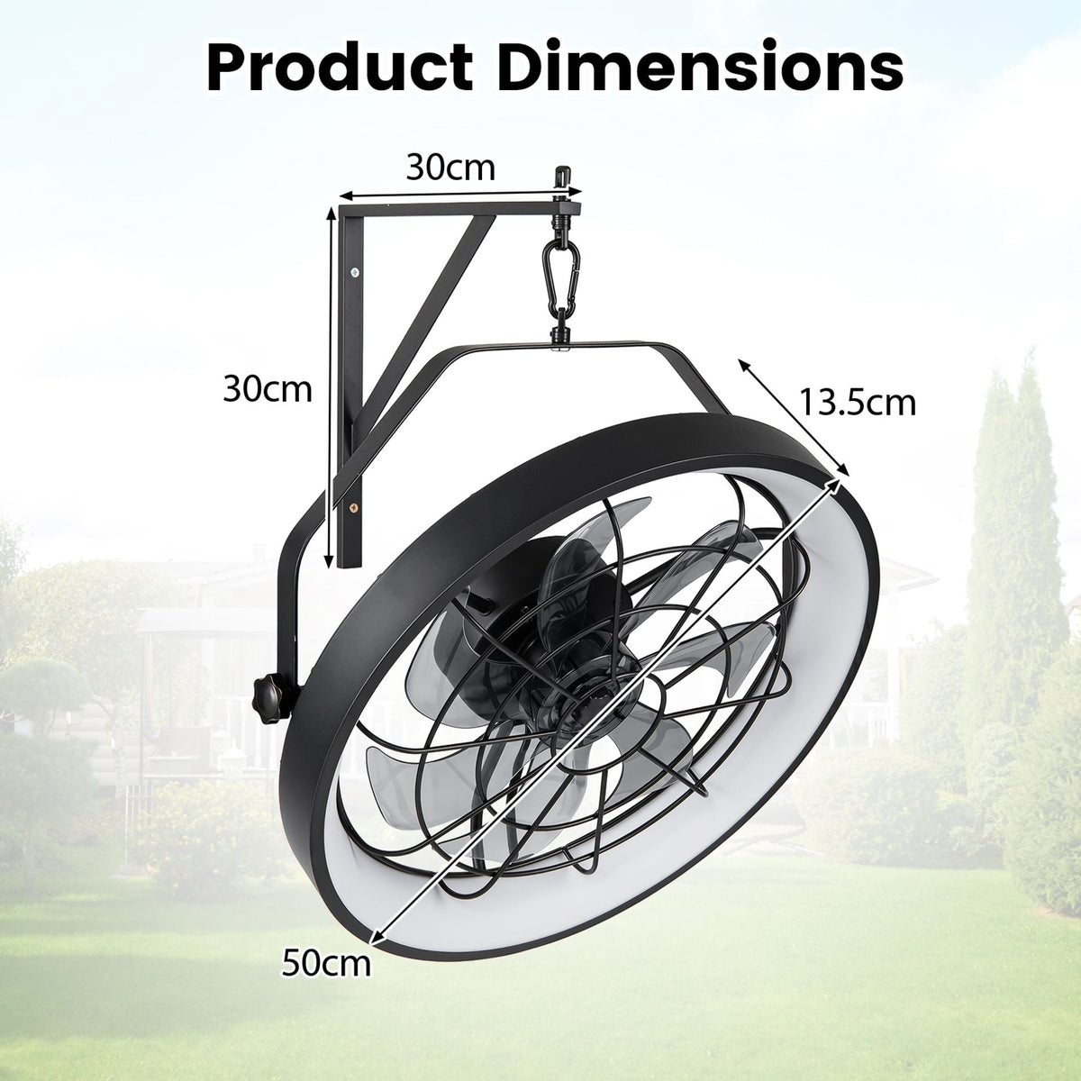 50cm Wall Mounted Fan with 3CCT Dimmable LED Light and Memory Function for Living Room-Black