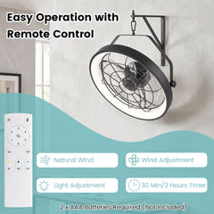 50cm Wall Mounted Fan with 3CCT Dimmable LED Light and Memory Function for Living Room-Black
