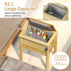 51L Wooden Patio Cooler Outdoor Beverage Cooler with Bottle Opener-Natural