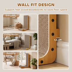 PawHut Cat Scratching Board Wall Mounted Cat Scratcher Corrugated 3 Toy Balls 39 x 23.5 x 57.5 cm Brown