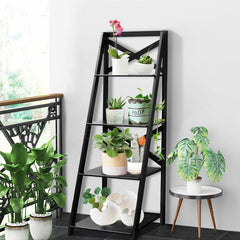 4 Tier Wooden Ladder Shelving Unit-Black