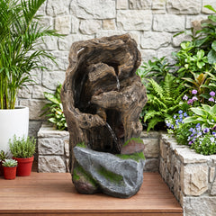 53cm Outdoor Water Fountain 4-Tier Tabletop Cascading Rock Waterfall Feature with 3 LED Lights and Pump