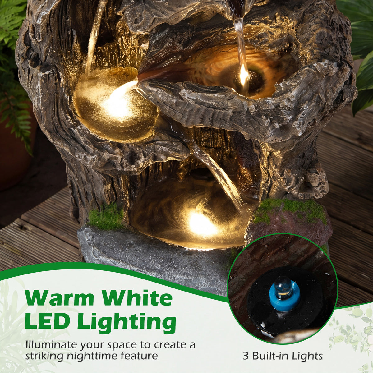 53cm Outdoor Water Fountain 4-Tier Tabletop Cascading Rock Waterfall Feature with 3 LED Lights and Pump