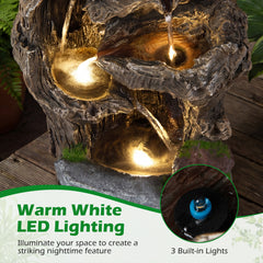 53cm Outdoor Water Fountain 4-Tier Tabletop Cascading Rock Waterfall Feature with 3 LED Lights and Pump