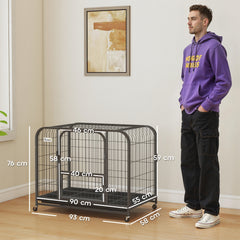 PawHut Heavy Duty Dog Crate,93 x 58 x 76 cm, Large Dog Cage for Small to Medium Breeds