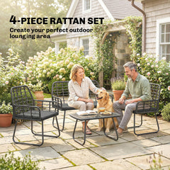 Outsunny 4 Piece Rattan Garden Furniture Set, Outdoor Patio Furniture with Loveseat, Armchairs and Coffee Table