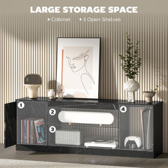 HOMCOM TV Stand Cabinet, Marble Effect TV Unit for up to 55" TVs with Glass Shelf and Storage Cabinet, Entertainment Unit for Living Room, Bedroom, Black