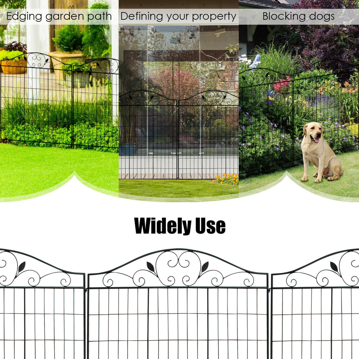 4 Panels Folding Iron Decorative Garden Fence Interlockable