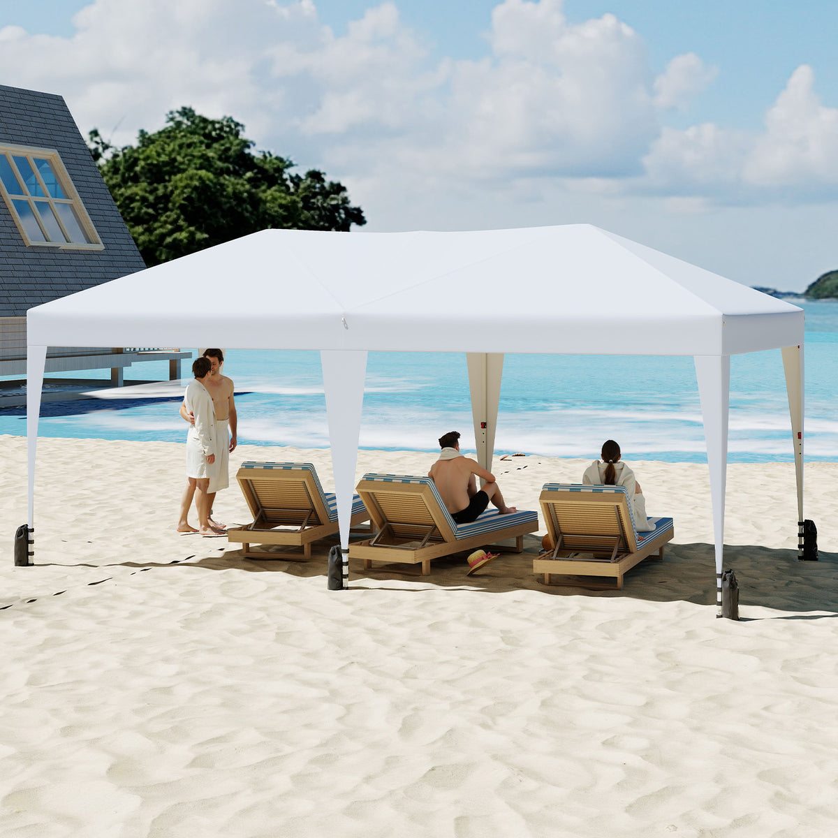 590 x 300 CM Outdoor Pop up Canopy Tent with Wheeled Bag-White