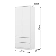 The hinged wardrobe with dimensions shown
