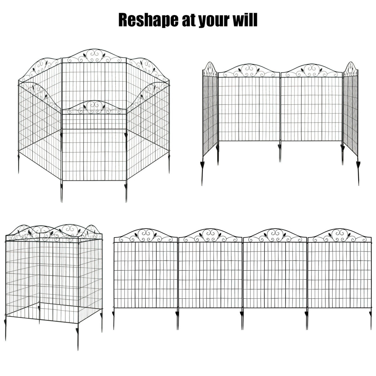 4 Panels Folding Iron Decorative Garden Fence Interlockable